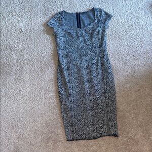Express Gray and Black Sheath Midi Dress Scoop Neck